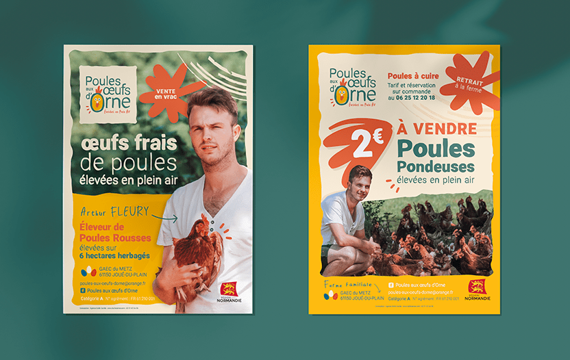 Projet_poules aux oeufs d’orne_Affiche_logo_branding_exploitation_agricole_orne_poule_logo