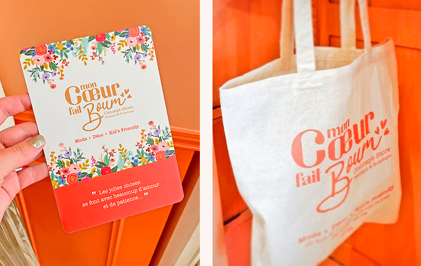 projet enseigne_tote bag_cartes_sac coton_boutique_concept store_fleurs_corail
